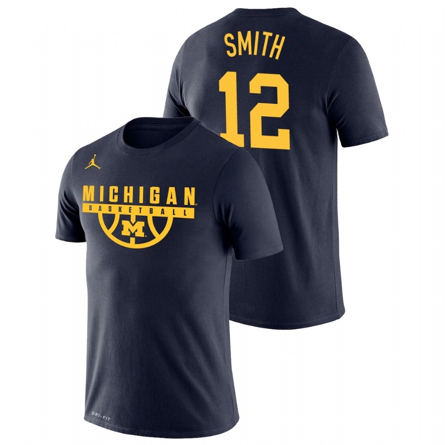 Michigan Wolverines Men's NCAA Mike Smith #12 Navy Drop Legend College Basketball T-Shirt RWR4449SJ